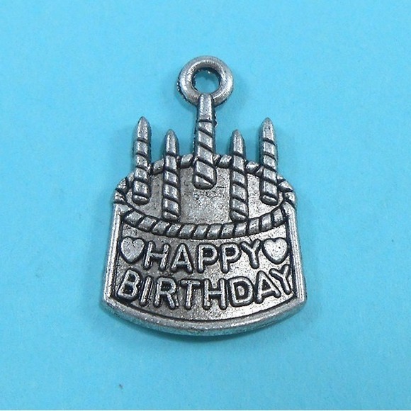 6pcs Happy Birthday Charms Silver Tone Birthday Cake Candles - Picture 1 of 2